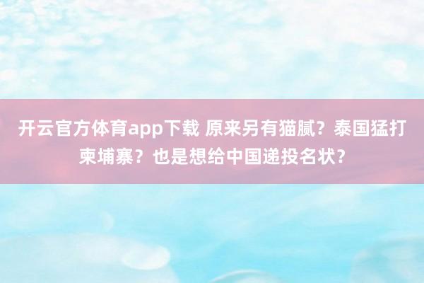 开云官方体育app下载 原来另有猫腻？泰国猛打柬埔寨？也是想给中国递投名状？